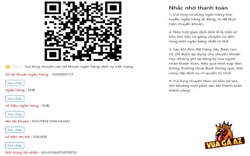 Thực hiện chuyển khoản thủ công hoặc quét mã QR